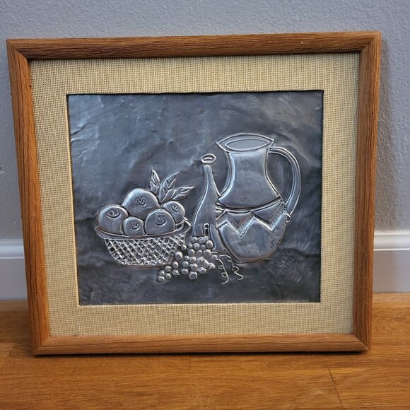 VTG 1999 Hand Embossed Metalwork Aluminum Still Life Art Nicely Framed Signed - Picture 1 of 6